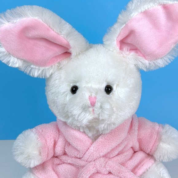 Dan Dee White Bunny Rabbit Pink Bathrobe Cuddly 14" Plush Stuffed Animal Toy - Picture 2 of 6